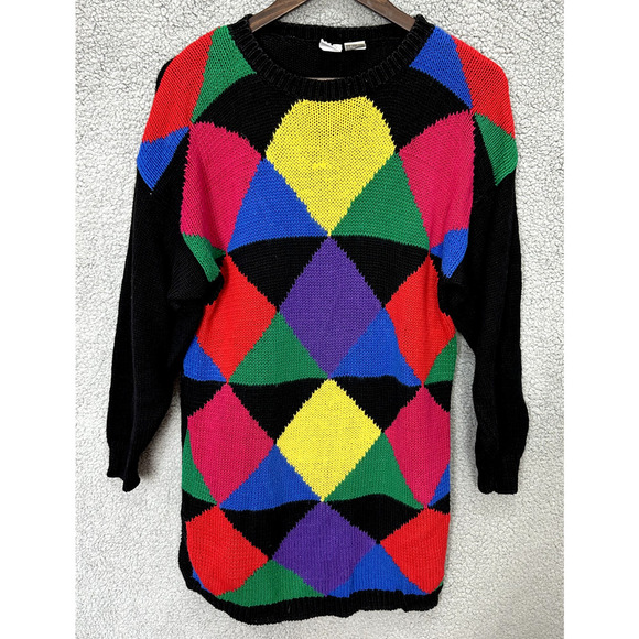 Vintage B.E. Tunic sweater womens medium Kaleidscope geometric retro rainbow 80s - Picture 1 of 7